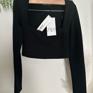 Zara Elegant Black Square Neck Blouse
